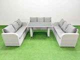 Fimous Patio Garden Furniture Sets with Black Glass Top Dining Table 3 Seater Sofa Side Table Light Grey