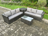 Fimous 6 Seater Rattan Garden Furniture Set Outdoor Patio Sofa Set with Oblong Coffee Table Side Table Dark Grey Mixed