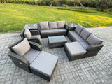 Fimous 10 Seater Rattan Outdoor Garden Furniture Sofa Set Patio Table & Chairs Set with 3 Seater Sofa Reclining Chair 2 Big Footstool 3 Seater Sofa 2 Side Tables Dark Grey Mixed