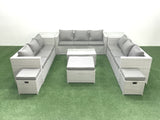 Fimous Rattan Garden Outdoor Furniture Set 12 Seater Garden Sofa Coffee Table Set with 3 Footstools 2 Side Tables Light Grey Mixed