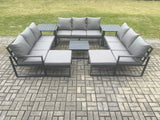 Fimous Aluminium Outdoor Garden Furniture Set Patio Lounge Sofa with Square Coffee Table 2 Side Tables 2 Big Footstools Conservatory Set Dark Grey