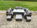 Fimous Rattan Garden Outdoor Furniture 3 PC Love Sofa Set Adjustable Rising lifting Dining Table With Side Table 3 Footstools