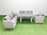 Fimous Rattan Garden Furniture Dining Set 7 seater Patio Rectangular Table Sofa Set with Side Table Light Grey