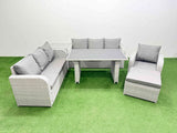Fimous Rattan Garden Furniture Dining Set 8 seater Patio Rectangular Table Sofa Set with Side Table Big Stool Light Grey