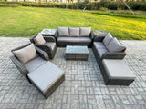 Fimous Patio Garden Furniture Sets Wicker 9 Seater Outdoor Rattan Furniture Sofa Sets with Rectangular Coffee Table Reclining Chair Loveseat Sofa 2 Side Tables 3 Footstools