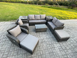 Fimous Patio Garden Furniture Sets Wicker 9 Seater Outdoor Rattan Furniture Sofa Sets with Rectangular Coffee Table Reclining Chair Loveseat Sofa 2 Side Tables 3 Footstools