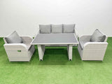 Fimous Outdoor Rattan Garden Furniture Dining Set 5 seater Patio Rectangular Table 3 Seater Sofa Reclining Chair Set