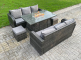 Fimous Rattan Outdoor Furniture Gas Fire Pit Rectangle Dining Table Gas Heater 3 Seater Lounge Sofa Small Footstools Sets 8 Seater