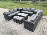 Fimous Outdoor Rattan Garden Furniture Lounge Sofa Set With Oblong Rectagular Coffee Table 2 Stools And 2 Side Table