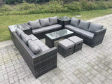 Fimous Outdoor Rattan Garden Furniture Lounge Sofa Set With Oblong Rectagular Coffee Table 2 Stools And 2 Side Table