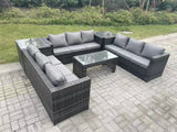 Fimous Outdoor Rattan Garden Furniture Lounge Sofa Set With Oblong Rectagular Coffee Table And 2 Side Table
