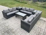 Fimous Outdoor Rattan Garden Furniture Lounge Sofa Set With Oblong Rectagular Coffee Table And 2 Side Table
