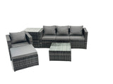 Fimous Lounge Dark Mixed Grey Rattan Sofa Set With 2 Table Stool Outdoor Garden Furniture Patio Side Table 5 Seater