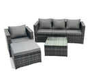 Fimous Lounge Dark Mixed Grey Rattan Sofa Set With Tables Stool Outdoor Garden Furniture Patio 5 Seater