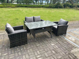 Fimous 4 Seater Outdoor Dark Grey Mixed High Back Rattan Sofa Dining Table Set Garden Furniture With Arm Chairs