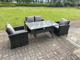Fimous 4 Seater Outdoor Dark Grey Mixed High Back Rattan Sofa Dining Table Set Garden Furniture With Arm Chairs