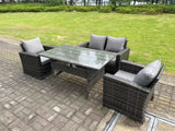 Fimous 4 Seater Outdoor Dark Grey Mixed High Back Rattan Sofa Dining Table Set Garden Furniture With Arm Chairs
