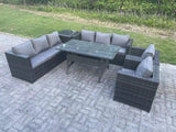 Fimous Outdoor Garden Furniture Rattan Lounge Sofa Set Patio Rectangular Dining Table with 2 Armchair Side Table 8 Seater Dark Grey Mixed