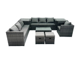 Fimous Rattan Garden Furniture Dining Set 9 seater Patio Coffee Table Sofa Set with 2 Small Stools 2 Side Tables Dark Grey Mixed