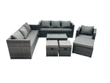 Fimous Rattan Garden Furniture Dining Set 10 seater Patio Coffee Table Sofa Set with 3 Stools Dark Grey Mixed
