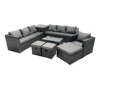 Fimous Rattan Garden Furniture Dining Set 10 seater Patio Coffee Table Sofa Set with 3 Stools Side Table Dark Grey Mixed