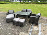 Fimous 7 Seater Grey Mixed High Back Rattan Sofa Set Dining Table Garden Furniture Outdoor
