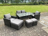 Fimous 7 Seater Grey Mixed High Back Rattan Sofa Set Dining Table Garden Furniture Outdoor