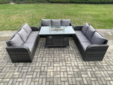 Fimous Rattan Garden Furniture Set with Fire Pit Table 4 Pieces Outdoor Lounge Sofa Set Dark Grey Mixed