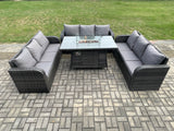 Fimous Rattan Garden Furniture Set with Fire Pit Table 4 Pieces Outdoor Lounge Sofa Set Dark Grey Mixed