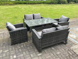 Fimous 6 Seater Outdoor Dark Grey Mixed High Back Rattan Sofa Dining Table Set Garden Furniture Arm Chairs Love Sofa