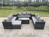 Fimous Outdoor Rattan Garden Furniture Lounge Sofa Set With Oblong Rectagular Coffee Table Big Footstool and 2 Small Stools
