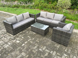 Fimous 7 Seater Rattan Garden Furniture Set Indoor Outdoor Patio Sofa Set with Oblong Coffee Table Armchair Dark Grey Mixed
