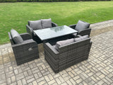 Fimous Rattan Furniture Outdoor Garden Dining Set Patio Height Adjustable Rising lifting Table Love Sofa Chair Set
