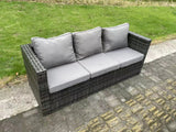 Fimous Wicker Rattan Outdoor Furniture Lounge Sofa Garden Dining Set with Dining Table 2 Side Tables 2 Stools 2 Armchairs 10 Seater Dark Grey Mixed