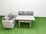 Fimous 5 Seater PE Rattan Wicker Garden Furniture Patio Conservatory Sofa Set with Rectangular Dining Table 3 Seater Sofa Love Sofa Side Table