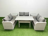 Fimous  6 Seater PE Wicker Rattan Furniture Sofa Sets with Rectangular Dining Table 2 Seater Love Sofa 2 Side Table Light Grey