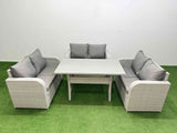 Fimous  6 Seater PE Wicker Rattan Furniture Sofa Sets with Rectangular Dining Table 2 Seater Love Sofa Light Grey
