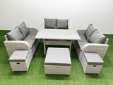Fimous  9 Seater PE Wicker Rattan Furniture Sofa Sets with Rectangular Dining Table 2 Seater Love Sofa 3 Stool Light Grey