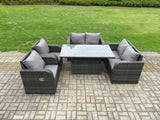 Fimous Rattan Furniture Outdoor Garden Dining Set Patio Height Adjustable Rising lifting Table Love Sofa Chair Set