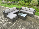 Fimous 7 Seater Rattan Garden Furniture Set Outdoor Patio Sofa Set with Oblong Coffee Table Big Footstool Dark Grey Mixed