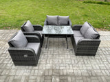 Fimous Wicker PE Rattan Garden Dining Set Outdoor Furniture Sofa with Rectangular Dining Table Dark Grey Mixed
