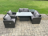 Fimous Rattan Furniture Outdoor Garden Dining Set Patio Height Adjustable Rising lifting Table Love Sofa Chair With Side Table
