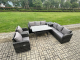 Fimous 6 Piece Rattan Garden Furniture Set with Patio Sofa Rectangular Dining Tablel Side Table Indoor Conservatory Patio Set