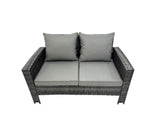 Fimous 6 Seater Wicker PE Rattan Furniture Outdoor Dining Table Double Seat Sofa Side Table 2 Big Stools Set Dark Grey Mixed