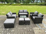 Fimous 9 Seater Dark Grey Mixed High Back Rattan Sofa Set Coffee Table Garden Furniture Outdoor 3 Stools