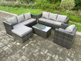 Fimous 8 Seater Rattan Garden Furniture Set Indoor Outdoor Patio Sofa Set with Oblong Coffee Table Armchair Big Footstool Dark Grey Mixed
