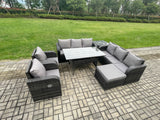 Fimous 7 Piece Rattan Garden Furniture Set with Patio Sofa Rectangular Dining Table Big Footstool Side Table Indoor Conservatory Patio Set