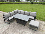 Fimous Aluminium Garden Furniture Sets,7 Seater Outdoor Conversational Dining Set with Adjustable Rising Lifting Dining Table Cushions for Yard,Poolside, Patio, Dark Grey