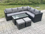 Fimous 8 Seater Rattan Corner Sofa Lounge Sofa Set With Rectangular Coffee Table 2 Stool Dark Grey Mixed Right Hand