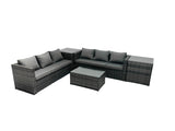 Fimous Rattan Garden Furniture Dining Set 6 seater Patio Coffee Table Sofa Set with 2 Side Tables Dark Grey Mixed